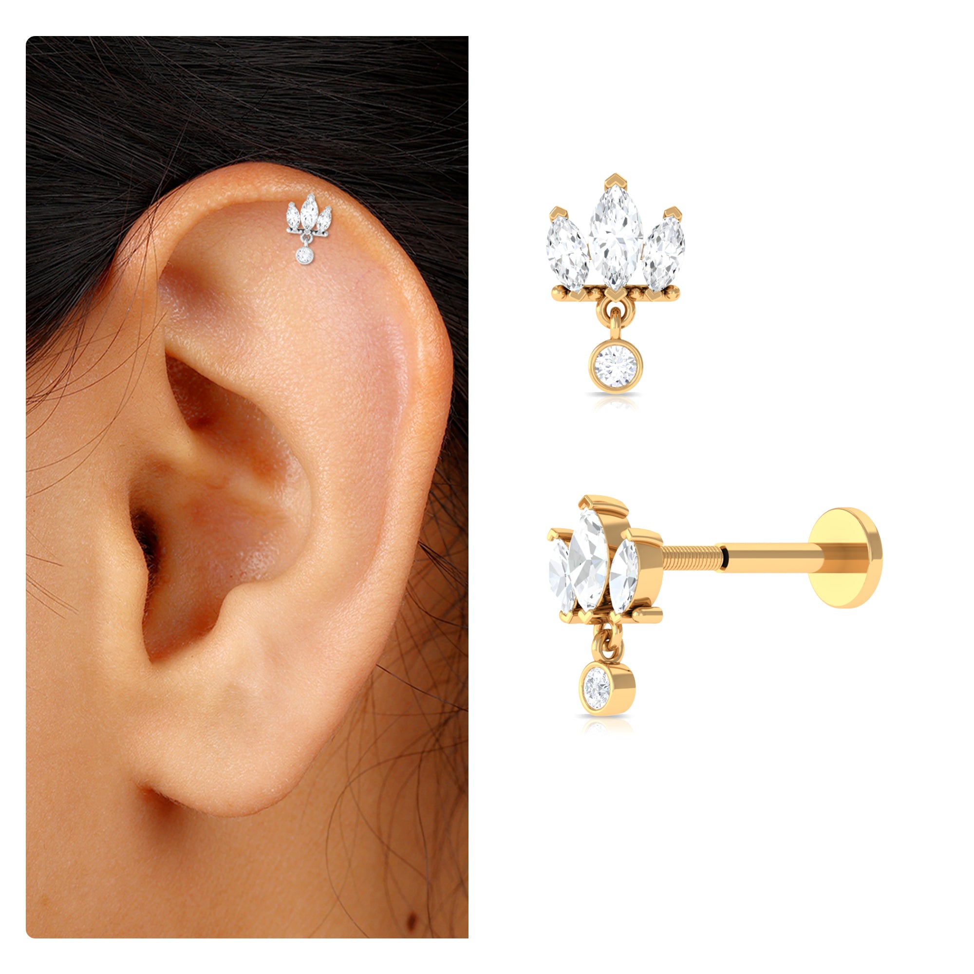 Three Marquise Shape Diamond Helix Drop Earring Natural - ( HI-SI ) - Rosec Jewels