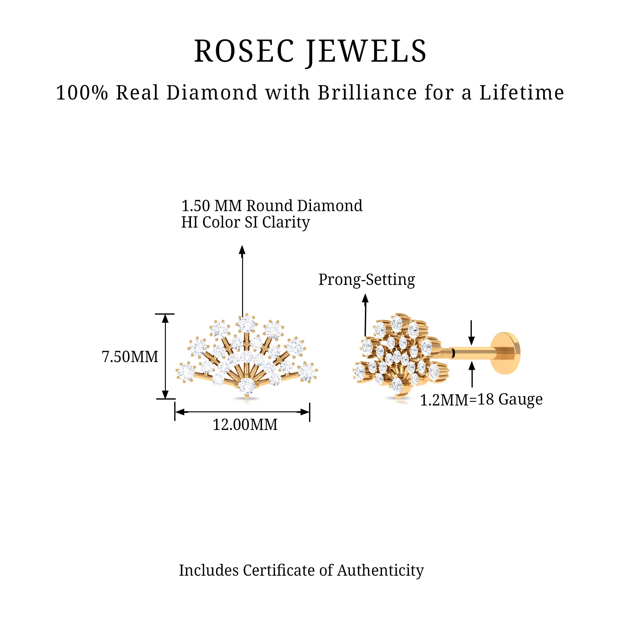 Rosec Jewels-Unique Diamond Fan Cartilage Earring for Women