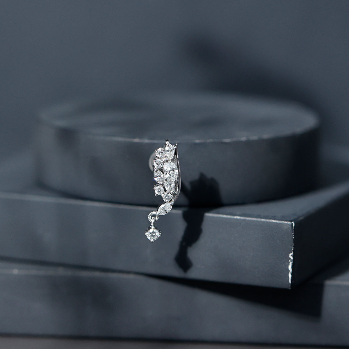 Unique Moissanite Wing Earring for Cartilage Piercing D-VS1 - Rosec Jewels