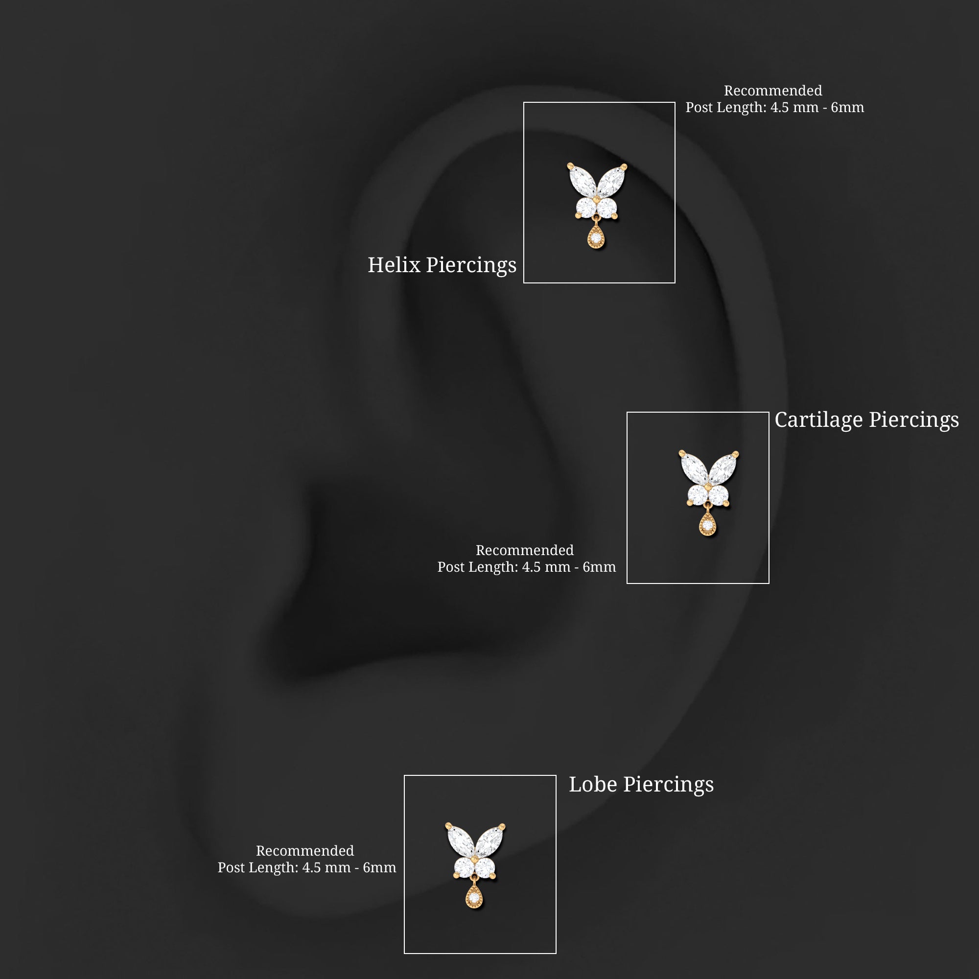 Marquise Moissanite Butterfly Dangle Earring D-VS1 - Rosec Jewels