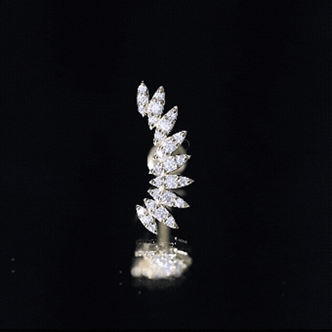 Certified Moissanite Feather Climber Cartilage Earring D-VS1 - Rosec Jewels