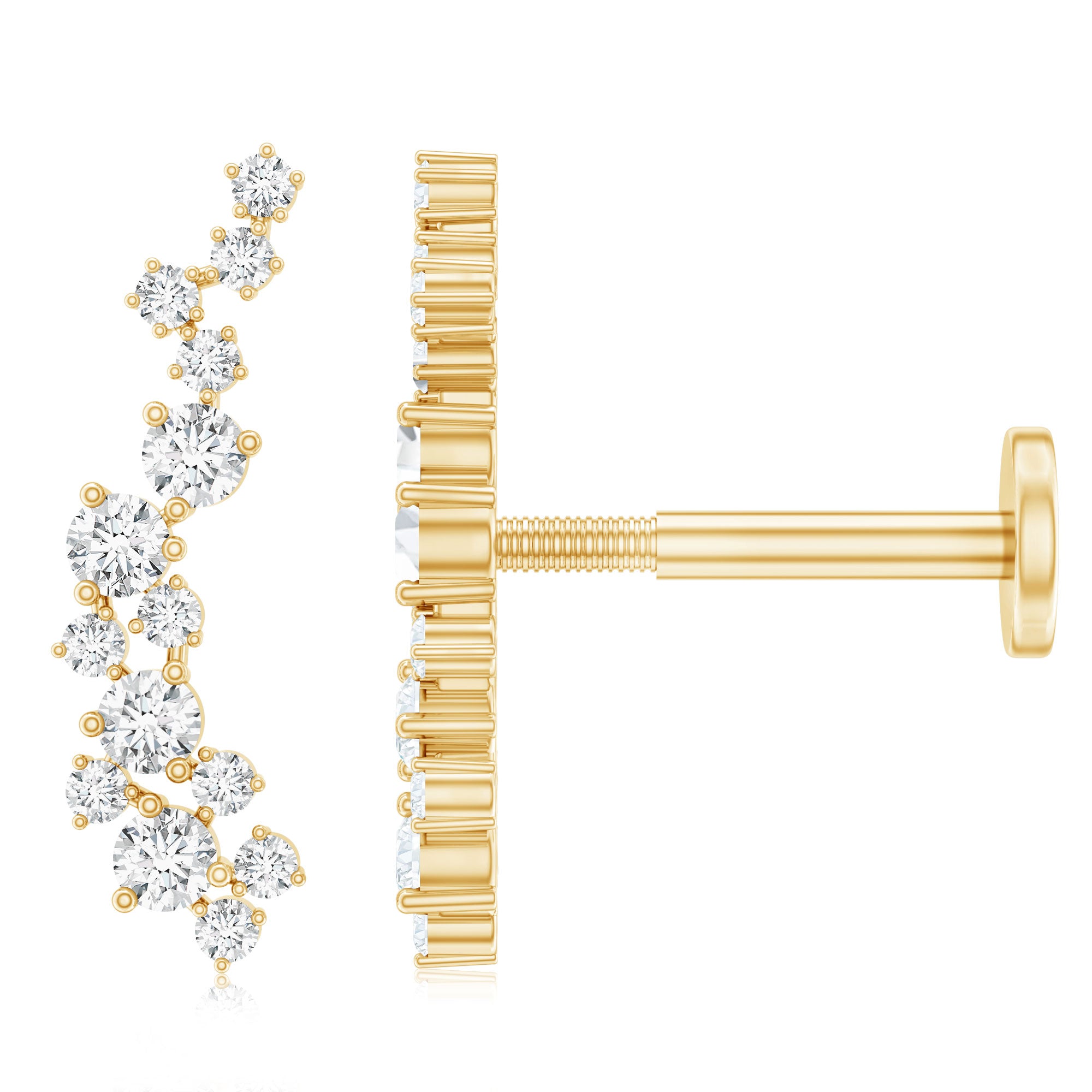 Natural Diamond Cluster Crawler Earring for Helix Piercing Natural - ( HI-SI ) - Rosec Jewels