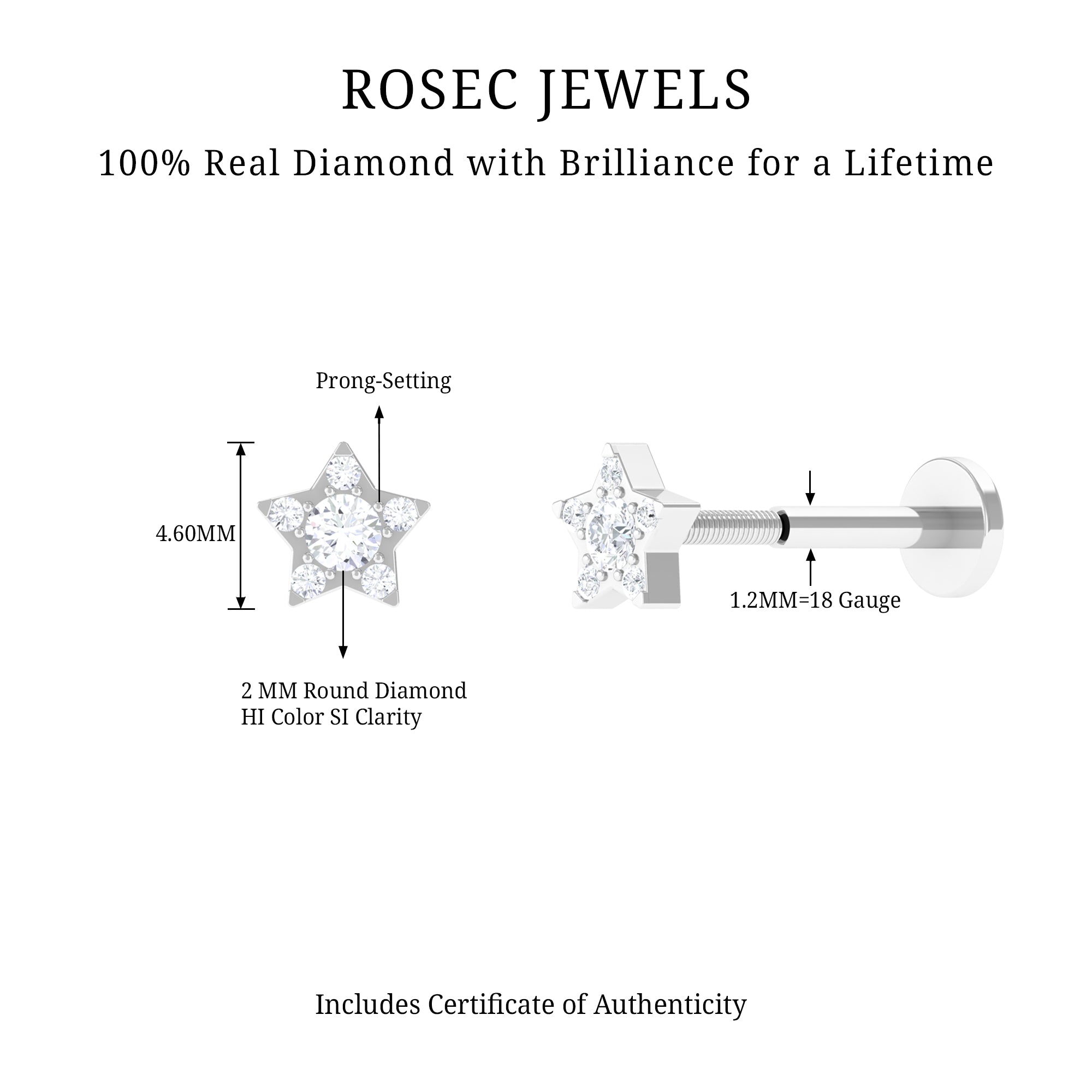Round Diamond Star Forward Helix Earring Natural - ( HI-SI ) - Rosec Jewels
