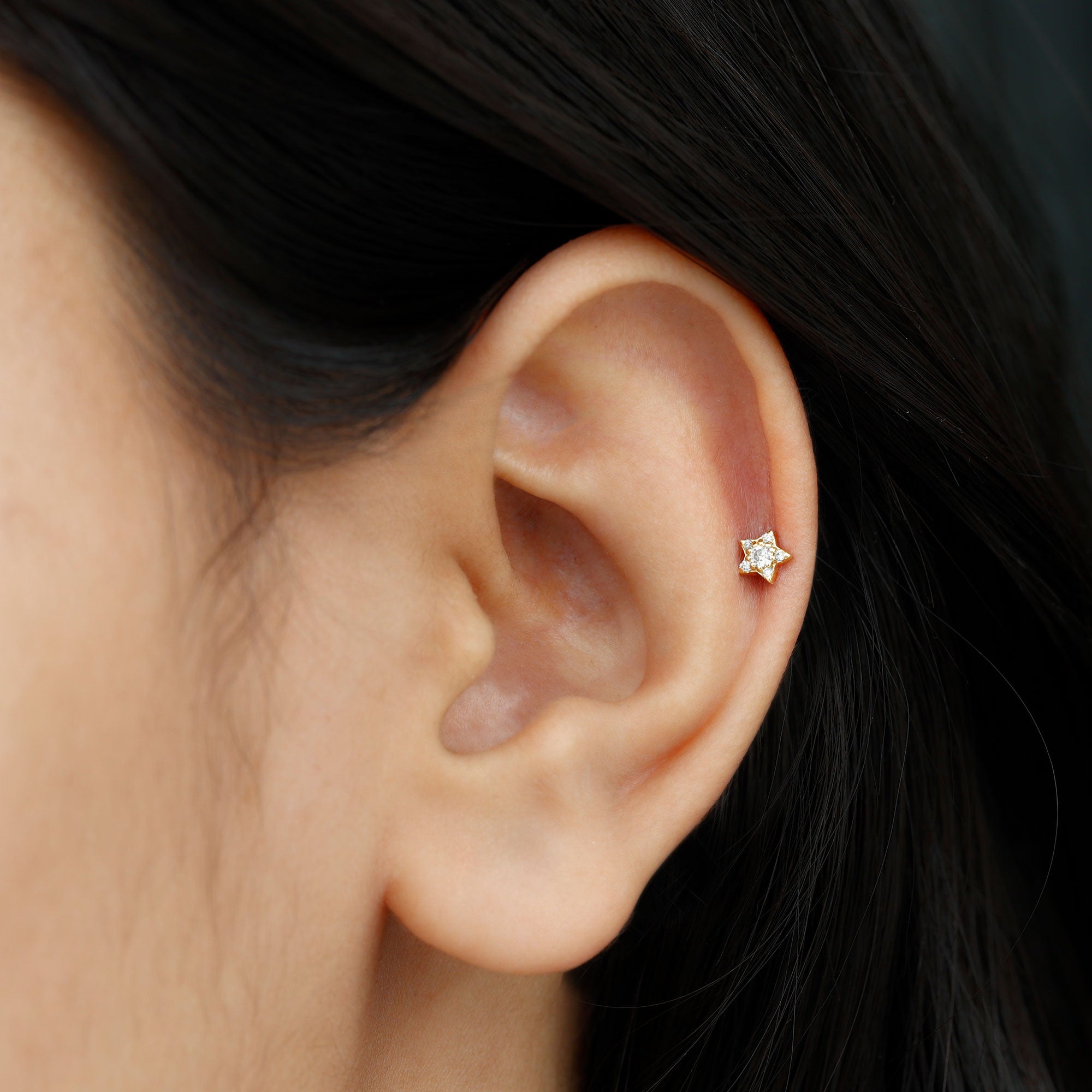 Round Diamond Star Forward Helix Earring Natural - ( HI-SI ) - Rosec Jewels