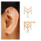 Pear Moissanite Double Chain Earring for Cartilage Piercing D-VS1 - Rosec Jewels