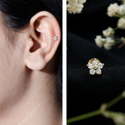 Certified Round Moissanite Flower Earring for Conch Piercing D-VS1 - Rosec Jewels