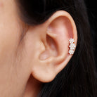 Certified Moissanite Flower Ear Climber Earring D-VS1 - Rosec Jewels