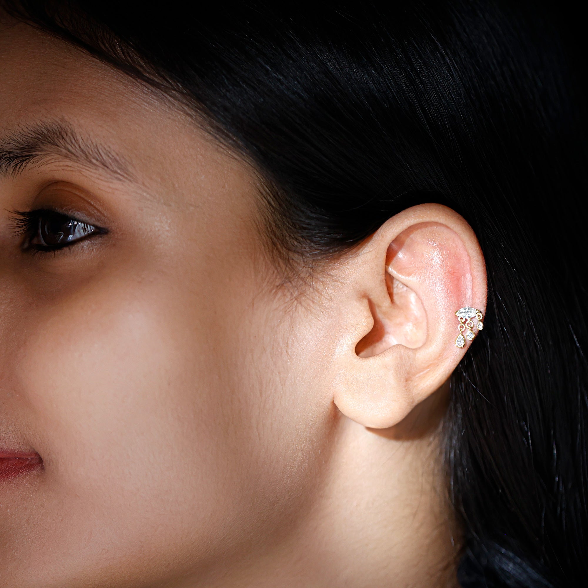 Marquise Diamond Drop Earring for Helix Piercing Natural - ( HI-SI ) - Rosec Jewels