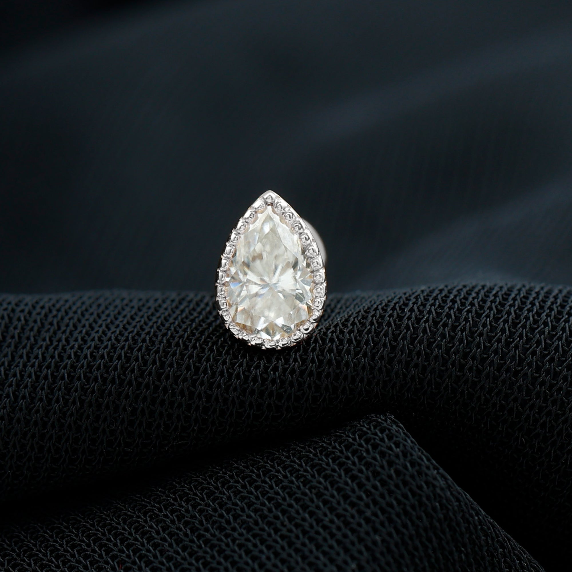 Solitaire Diamond Teardrop Stud Earring for Helix Piercing Natural - ( HI-SI ) - Rosec Jewels