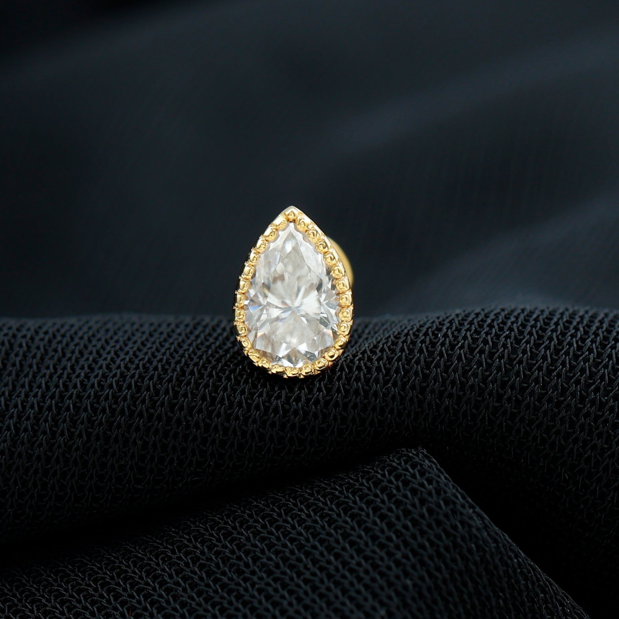 Rosec Jewels-Solitaire Diamond Teardrop Stud Earring for Helix Piercing