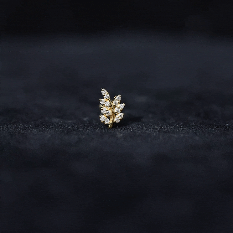 Natural Diamond Olive Leaf Earring for Cartilage Piercing Natural - ( HI-SI ) - Rosec Jewels