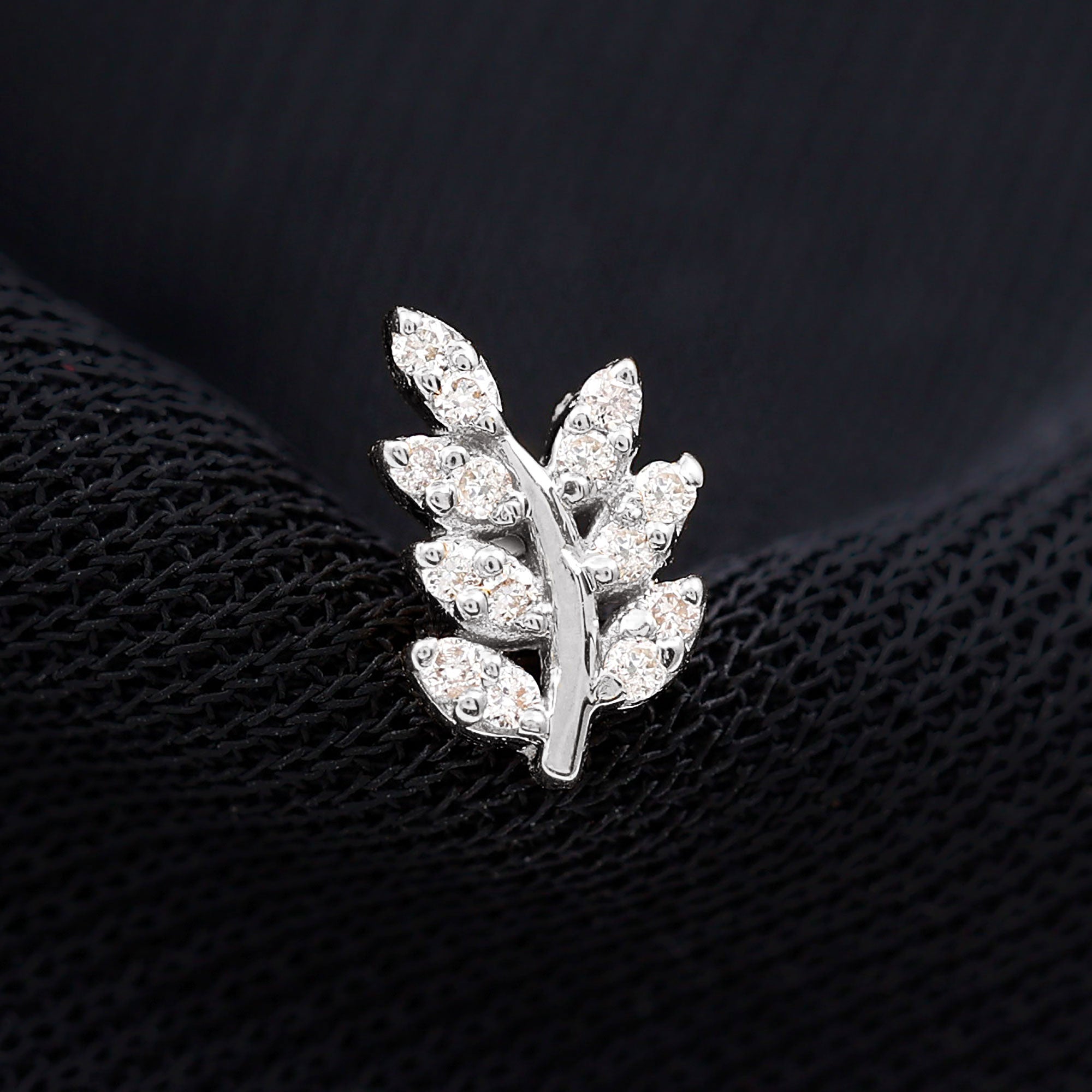Natural Diamond Olive Leaf Earring for Cartilage Piercing Natural - ( HI-SI ) - Rosec Jewels
