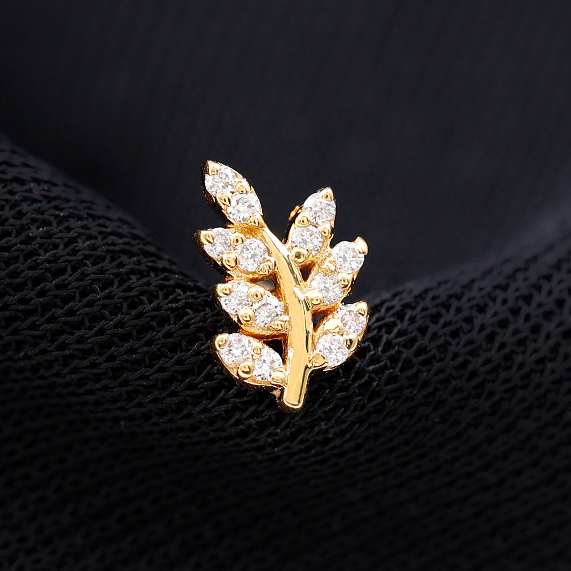 Natural Diamond Olive Leaf Earring for Cartilage Piercing Natural - ( HI-SI ) - Rosec Jewels