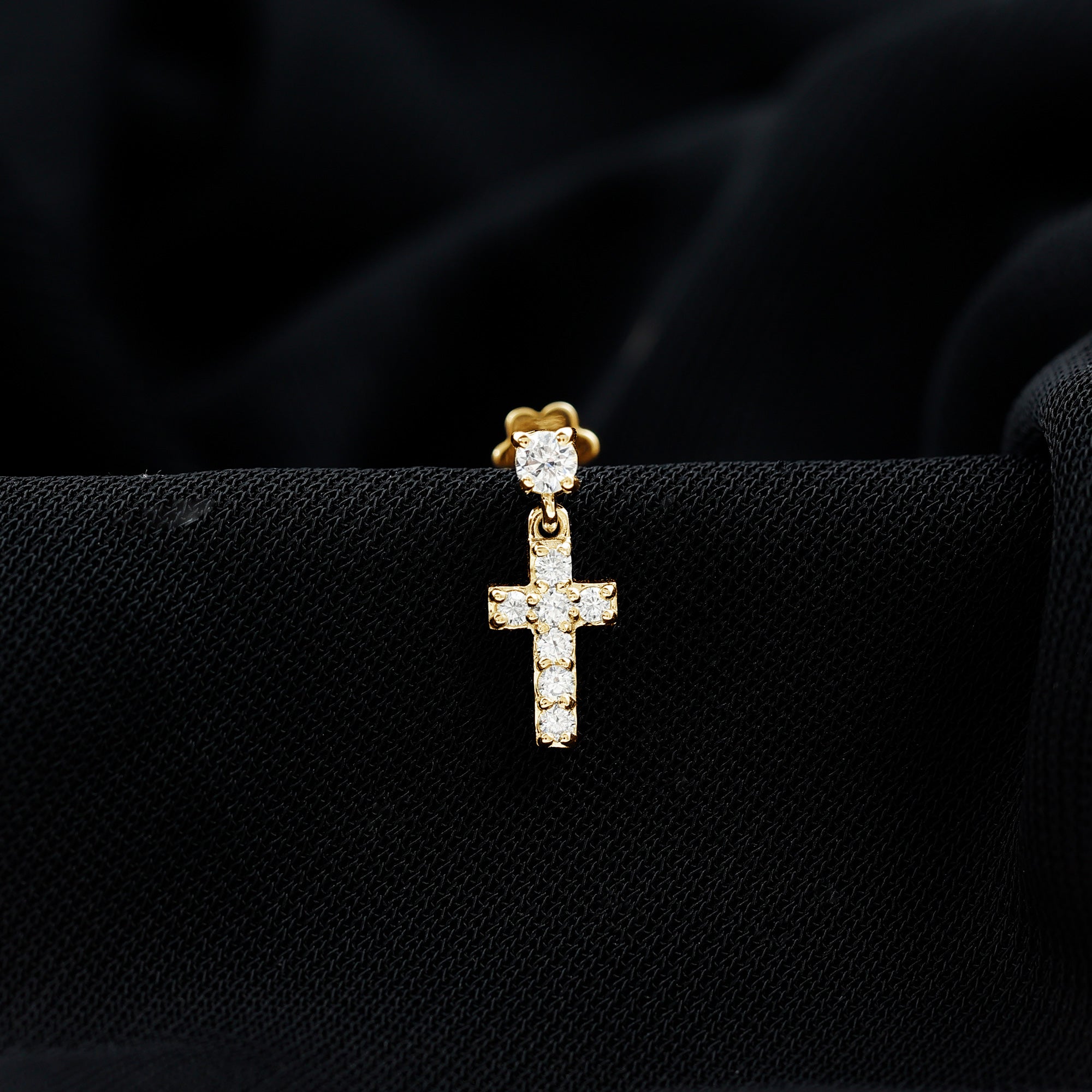 Moissanite Cross Dangly Earring for Helix Piercing D-VS1 - Rosec Jewels