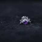 Bezel Set Round Amethyst Sunburst Helix Earring AAA - Rosec Jewels