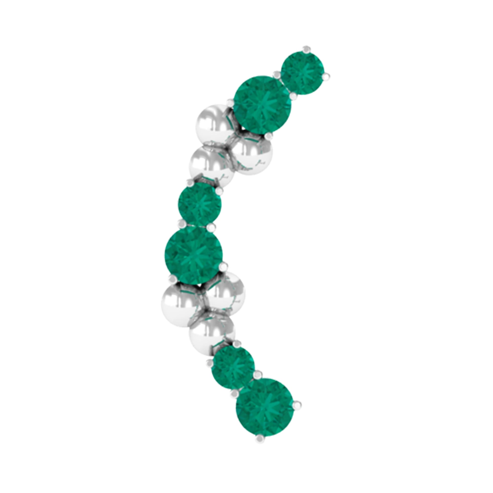 Natural Emerald Crawler Cartilage Earring with Beaded Details AAA - Rosec Jewels