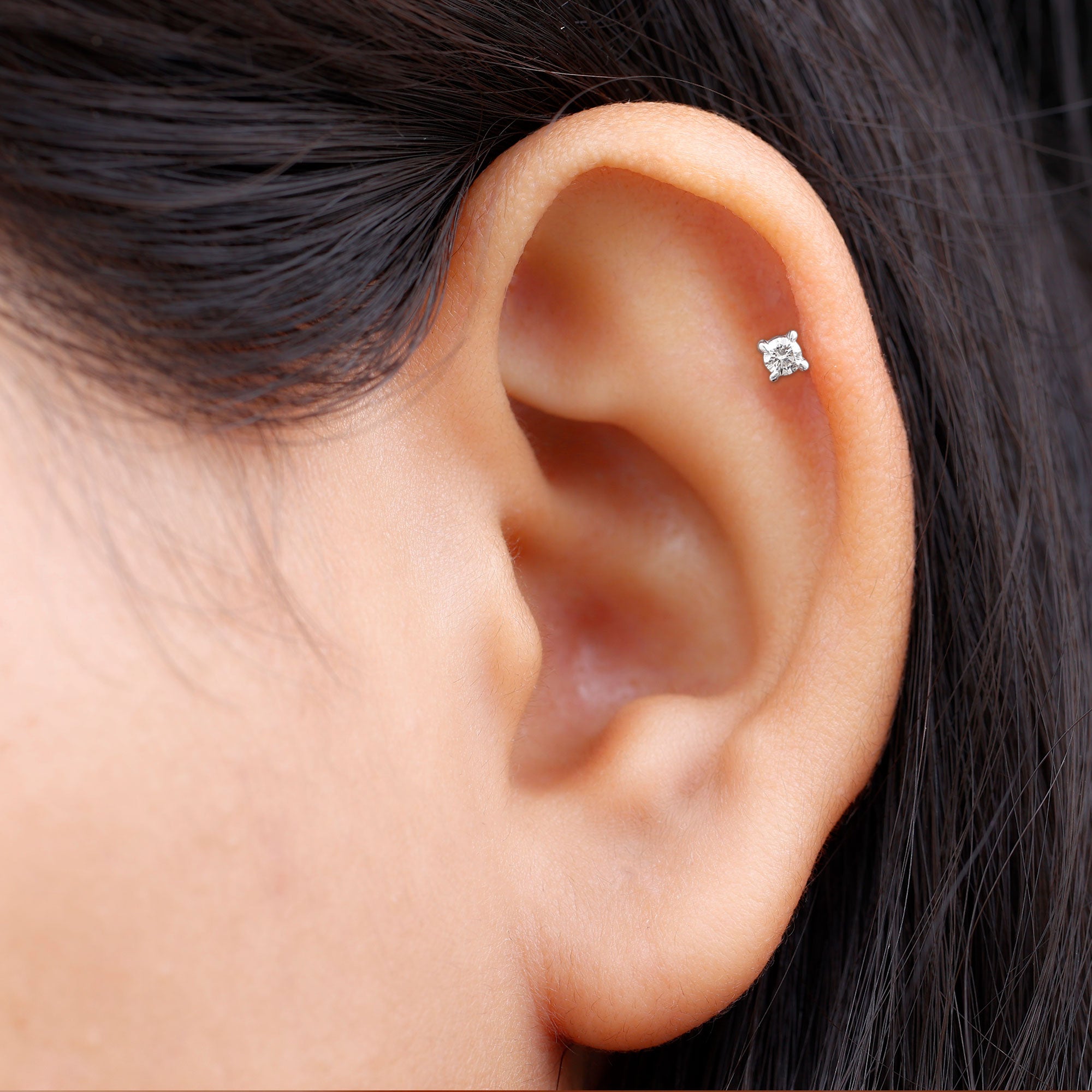 Dainty Round Diamond Conch Earring in Prong Setting Natural - ( HI-SI ) - Rosec Jewels