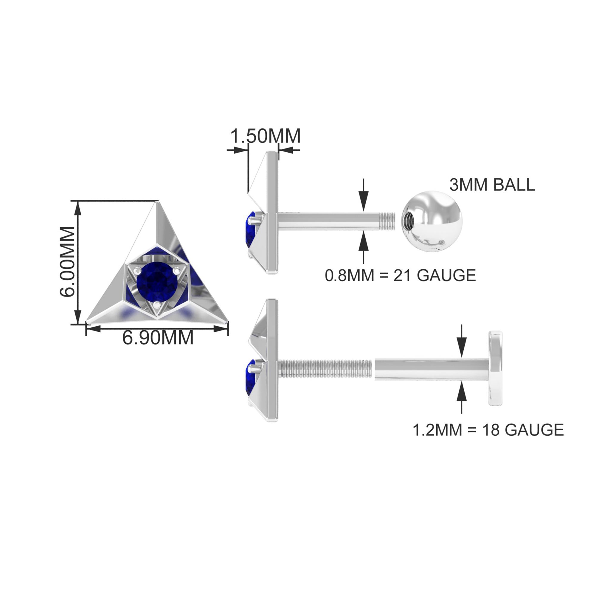 Rosec Jewels-Blue Sapphire Triangle Earring for Helix Piercing