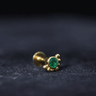 Dainty Round Emerald Tragus Earring with Beaded Detailing AAA - Rosec Jewels