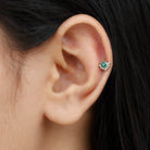 Dainty Round Emerald Tragus Earring with Beaded Detailing AAA - Rosec Jewels