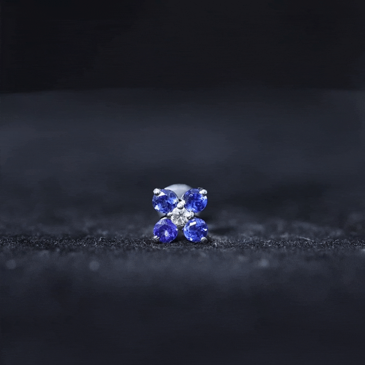 Natural Blue Sapphire Flower Earring for Rook Piercing AAA - Rosec Jewels