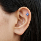 Natural Blue Sapphire Flower Earring for Rook Piercing AAA - Rosec Jewels