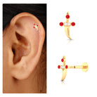 Real Ruby and Diamond Dagger Helix Earring AAA - Rosec Jewels