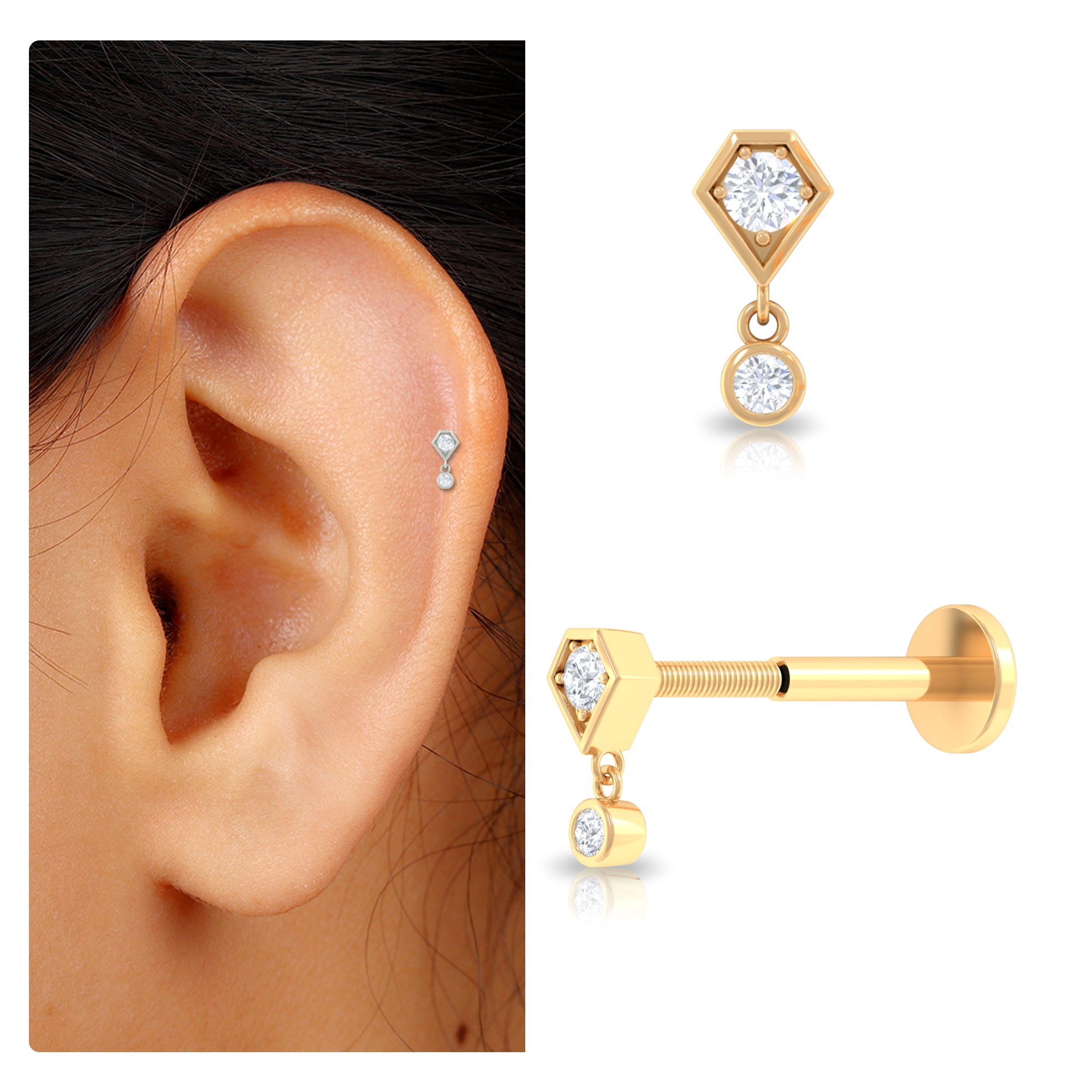Round Cut Natural Diamond Drop Helix Earring Natural - ( HI-SI ) - Rosec Jewels