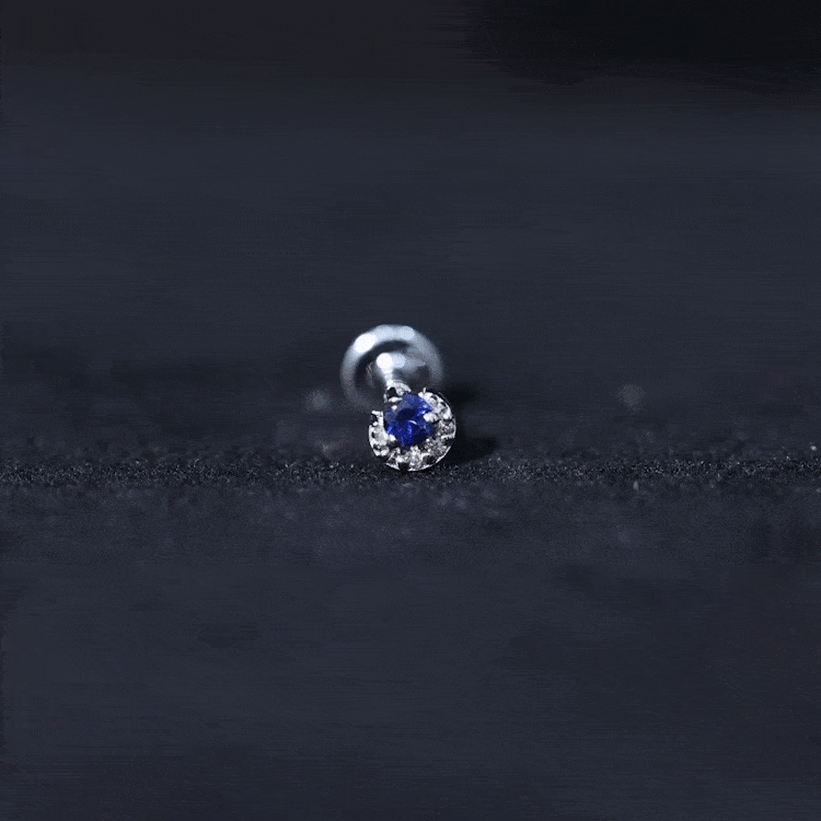 Dainty Blue Sapphire and Diamond Moon Helix Earring AAA - Rosec Jewels