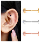 Dainty Blue Sapphire and Diamond Moon Helix Earring AAA - Rosec Jewels