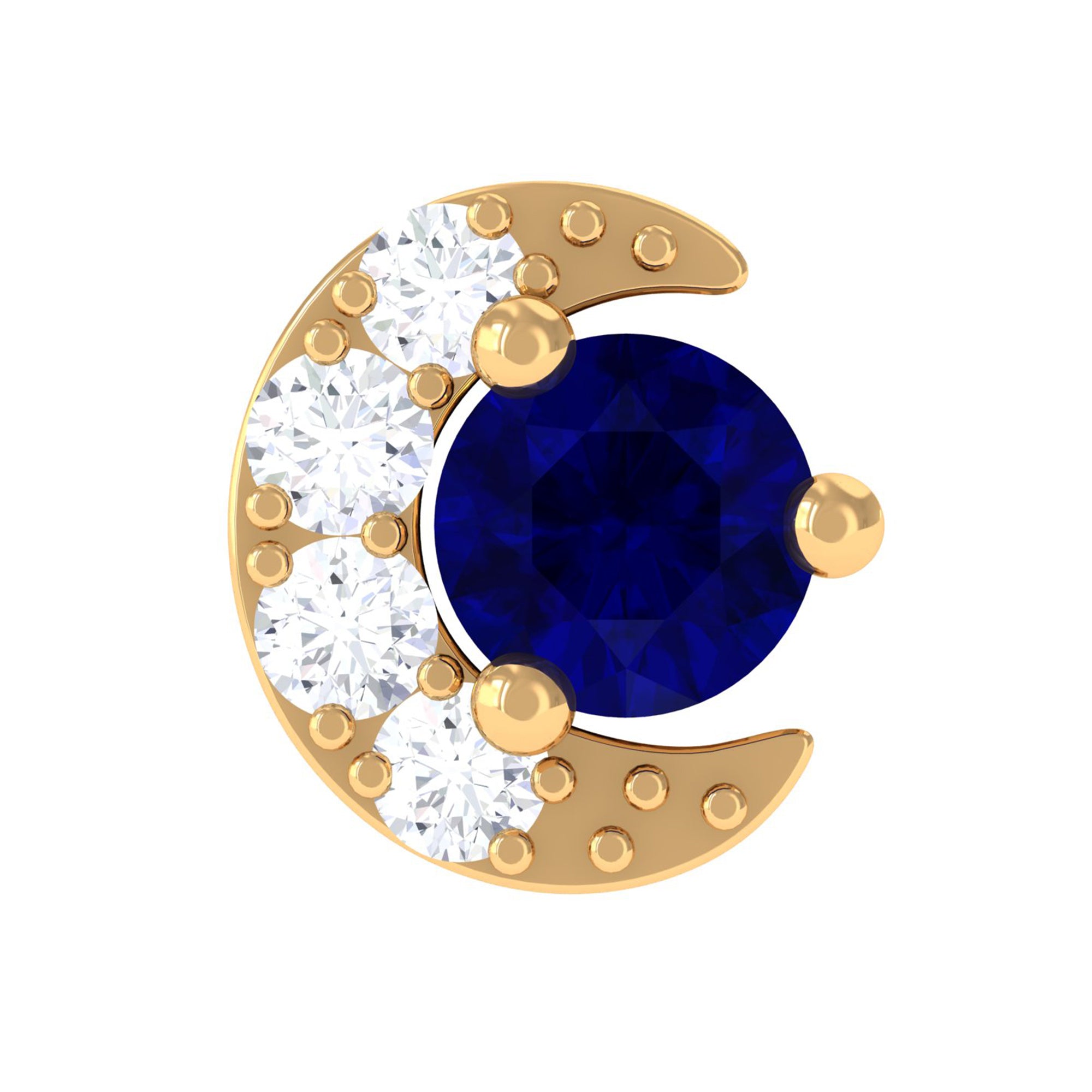 Dainty Blue Sapphire and Diamond Moon Helix Earring AAA - Rosec Jewels