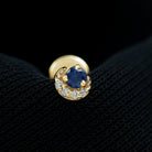 Dainty Blue Sapphire and Diamond Moon Helix Earring AAA - Rosec Jewels