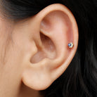 Dainty Blue Sapphire and Diamond Moon Helix Earring AAA - Rosec Jewels