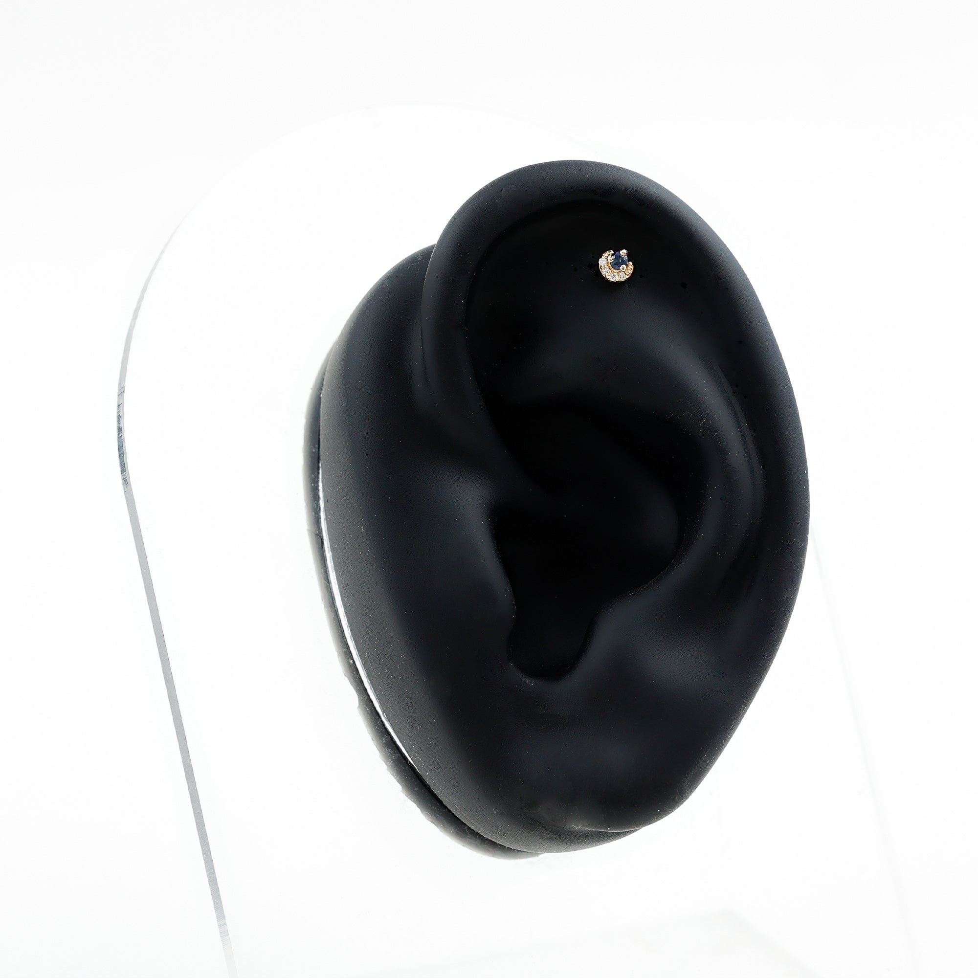 Dainty Blue Sapphire and Diamond Moon Helix Earring AAA - Rosec Jewels