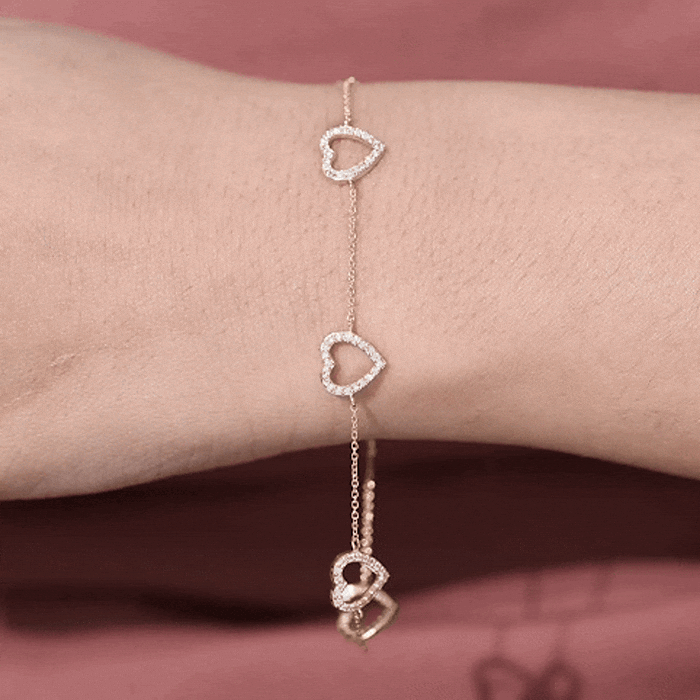 Certified Diamond Heart Chain Bracelet in Prong Setting Natural - ( HI-SI ) - Rosec Jewels
