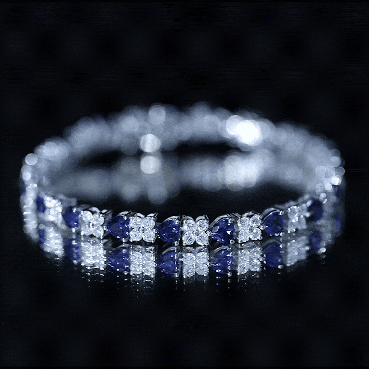 Heart Shape Lab Grown Blue Sapphire and Diamond Tennis Bracelet AAAA - Rosec Jewels