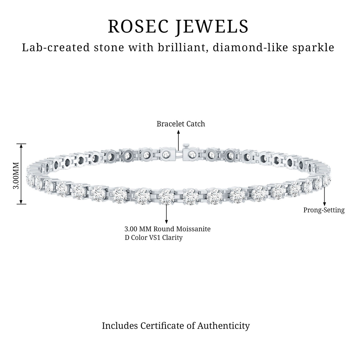 Certified Moissanite Eternity Tennis Bracelet for Women D-VS1 - Rosec Jewels