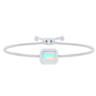 2 Carat Emerald Cut Ethiopian Opal and Diamond Bolo Chain Bracelet AAA - Rosec Jewels