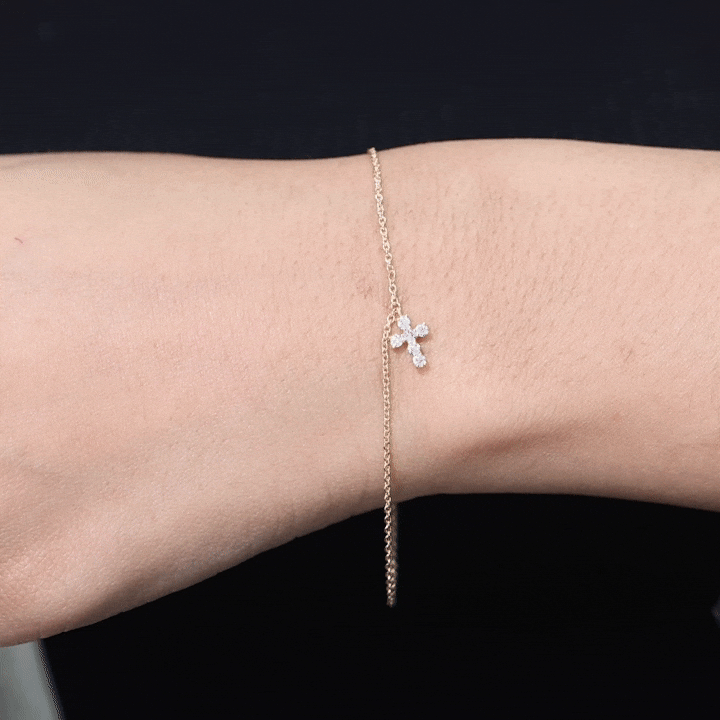 Certified Moissanite Cross Charm Chain Bracelet for Women D-VS1 - Rosec Jewels