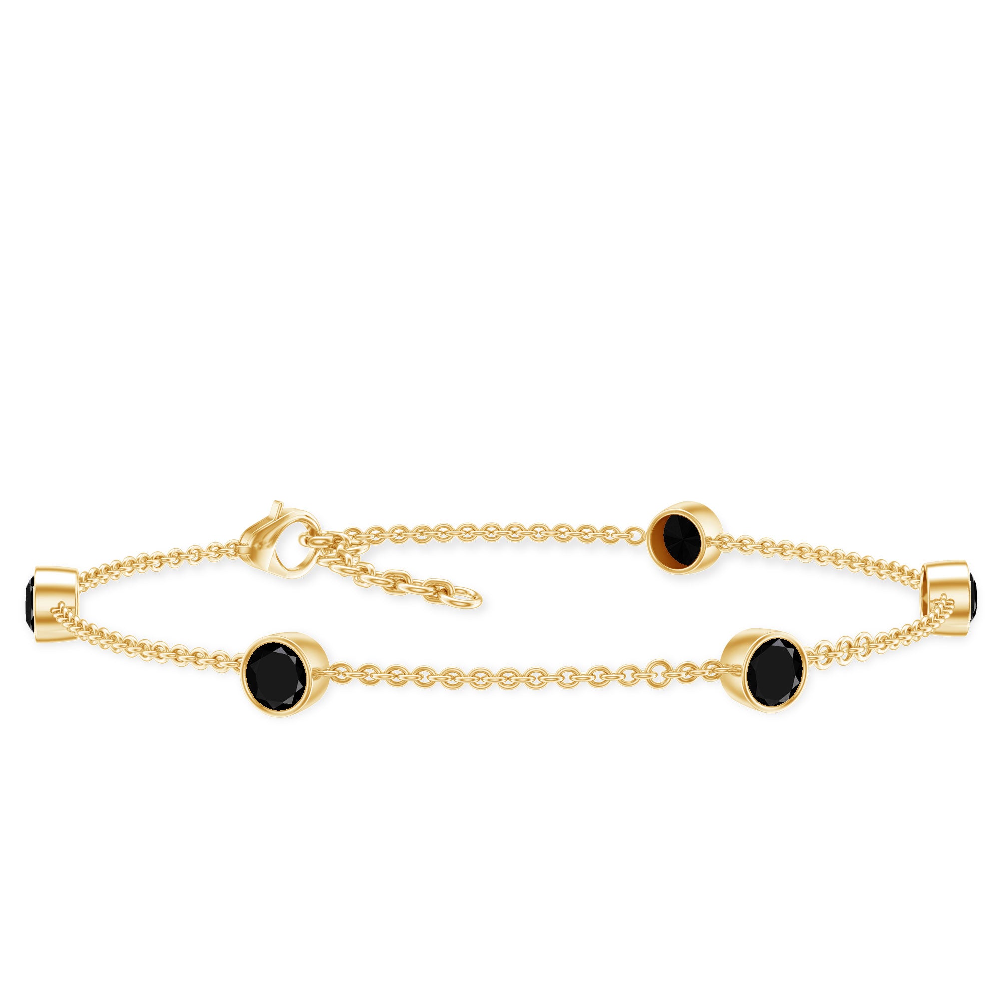 Black Onyx Station Chain Bracelet for Women AAA - Rosec Jewels