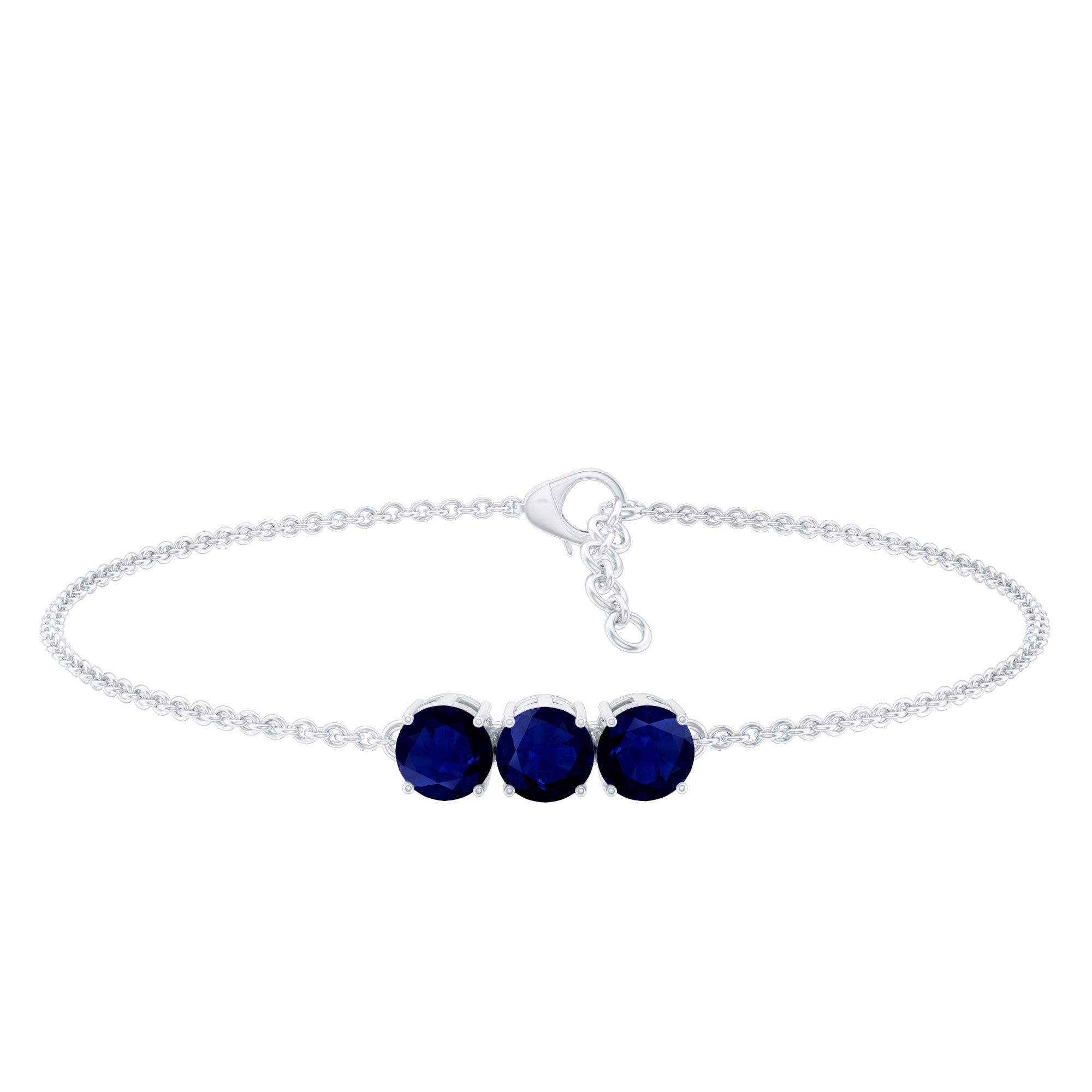 Bracelet chaîne à trois pierres avec saphir bleu 2,75 ct