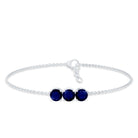 Natural 2.85 Carat Blue Sapphire Three Stone Chain Bracelet AAA - Rosec Jewels