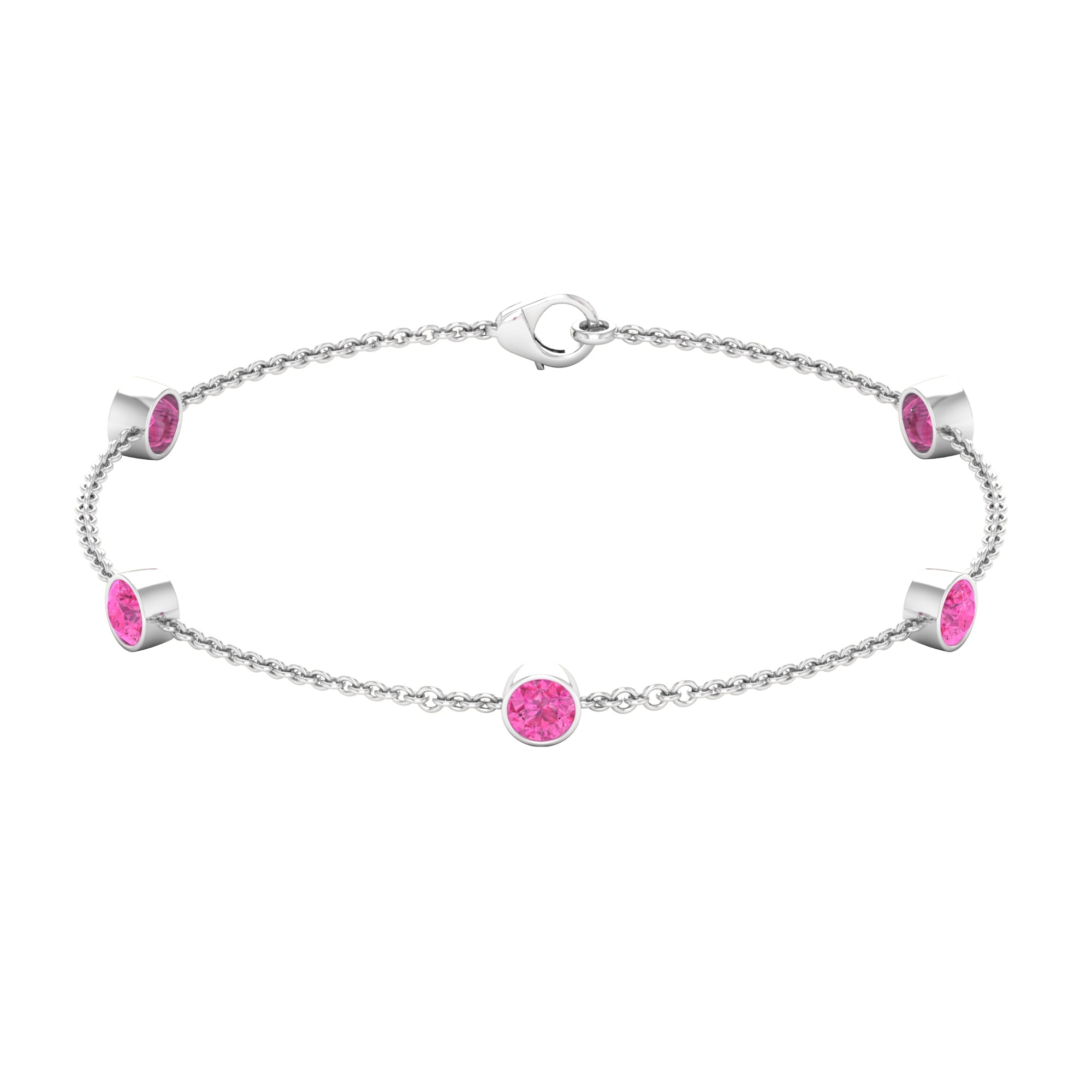 Pink Sapphire 5 Stone Station Chain Bracelet