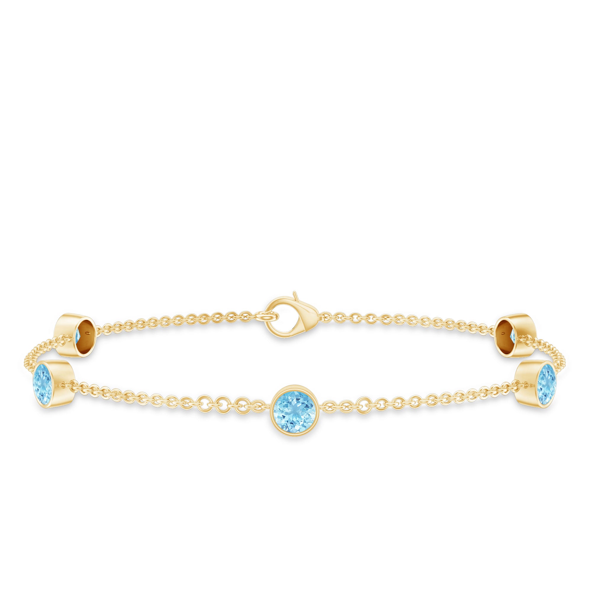 Real Aquamarine Station Chain Bracelet in Bezel Setting AAA - Rosec Jewels