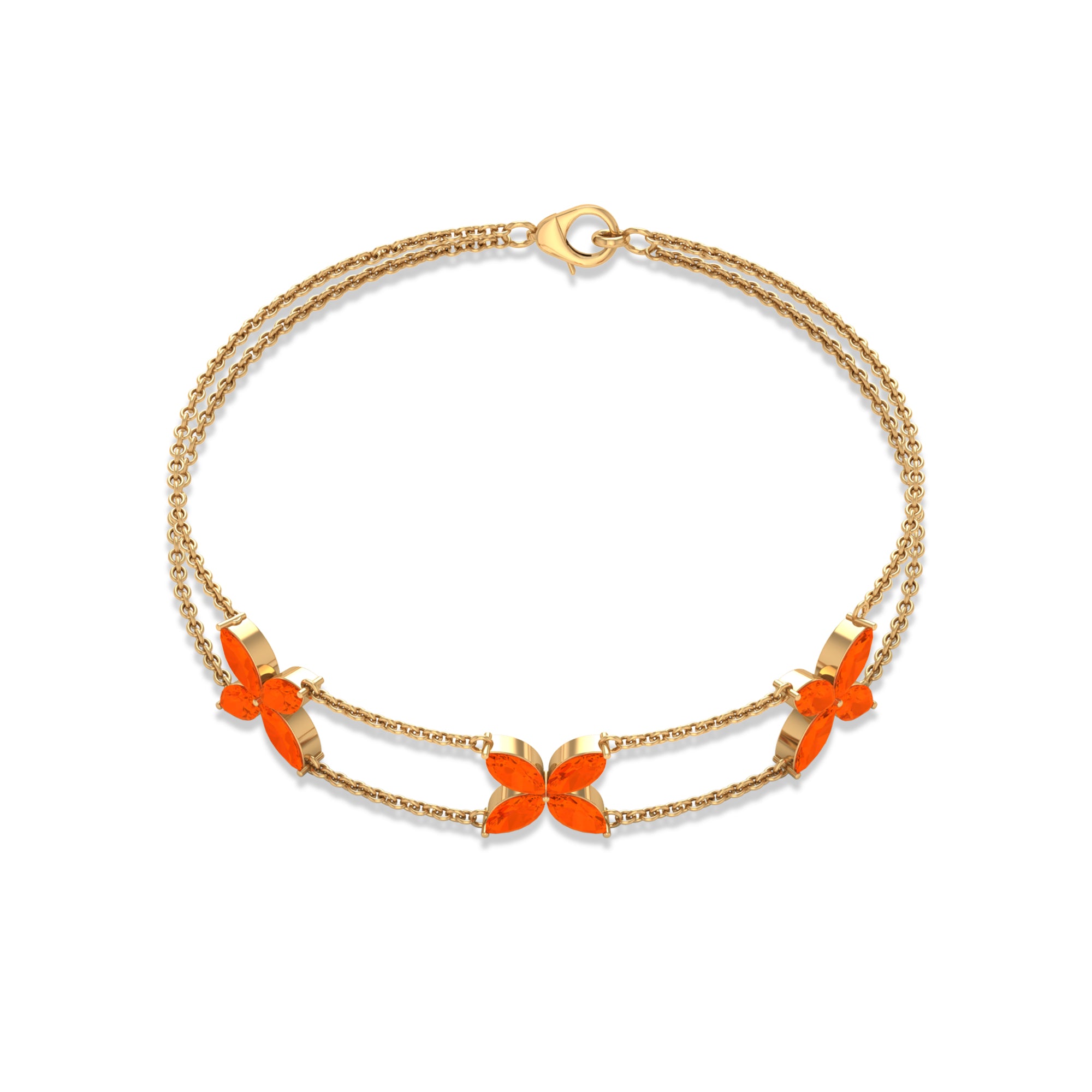 Marquise Cut Fire Opal Flower Chain Bracelet AAA - Rosec Jewels