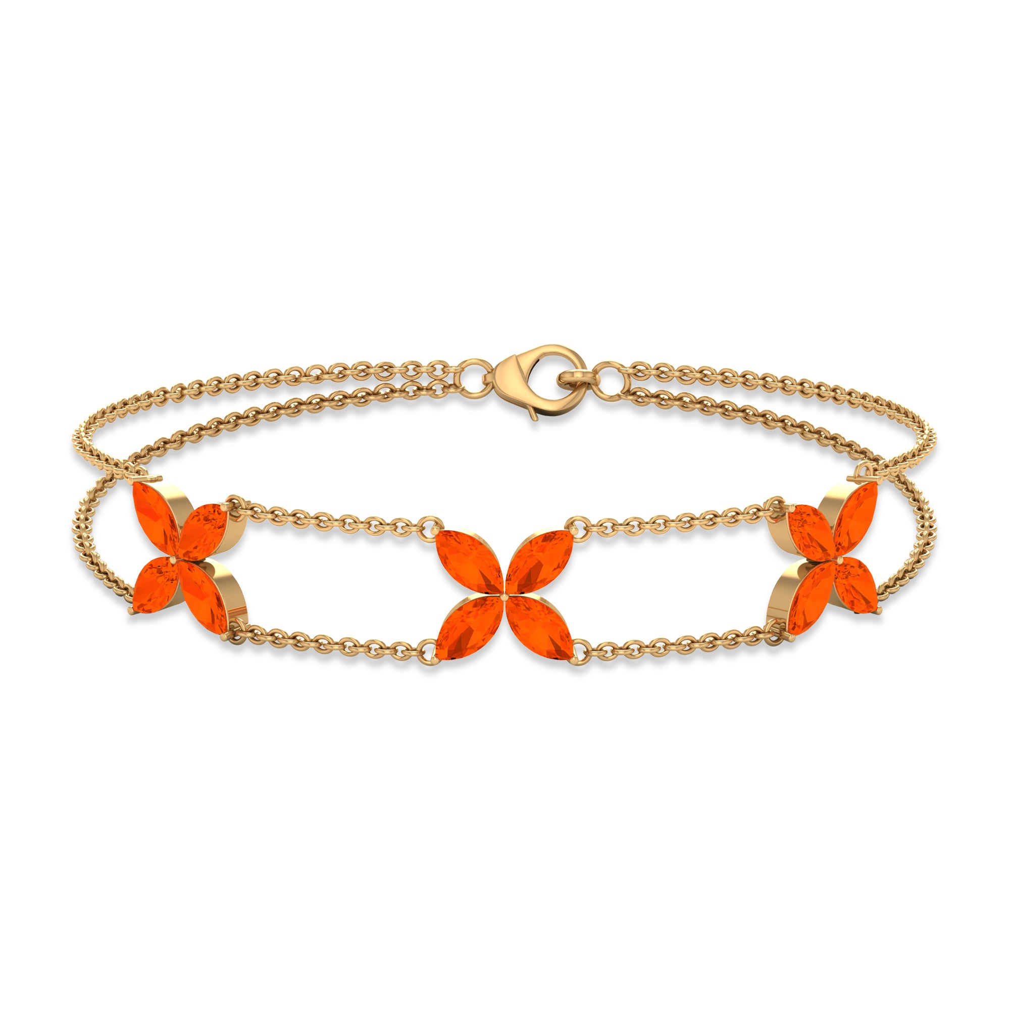 Marquise Cut Fire Opal Flower Chain Bracelet AAA - Rosec Jewels