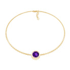 Genuine 7MM Amethyst Solitaire Chain Bracelet in Bezel Set AAA - Rosec Jewels