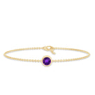 Genuine 7MM Amethyst Solitaire Chain Bracelet in Bezel Set AAA - Rosec Jewels