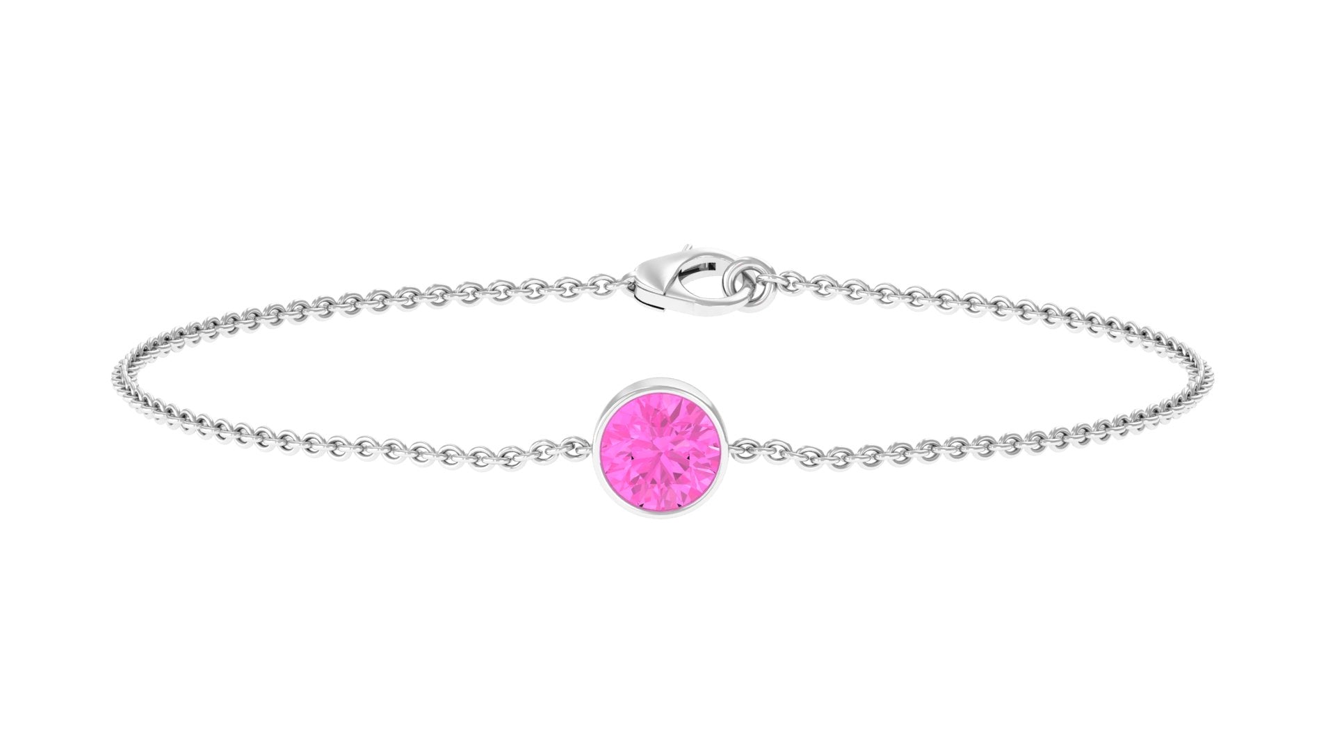 5mm Round Shape Pink Sapphire Solitaire Chain Bracelet in Bezel Setting