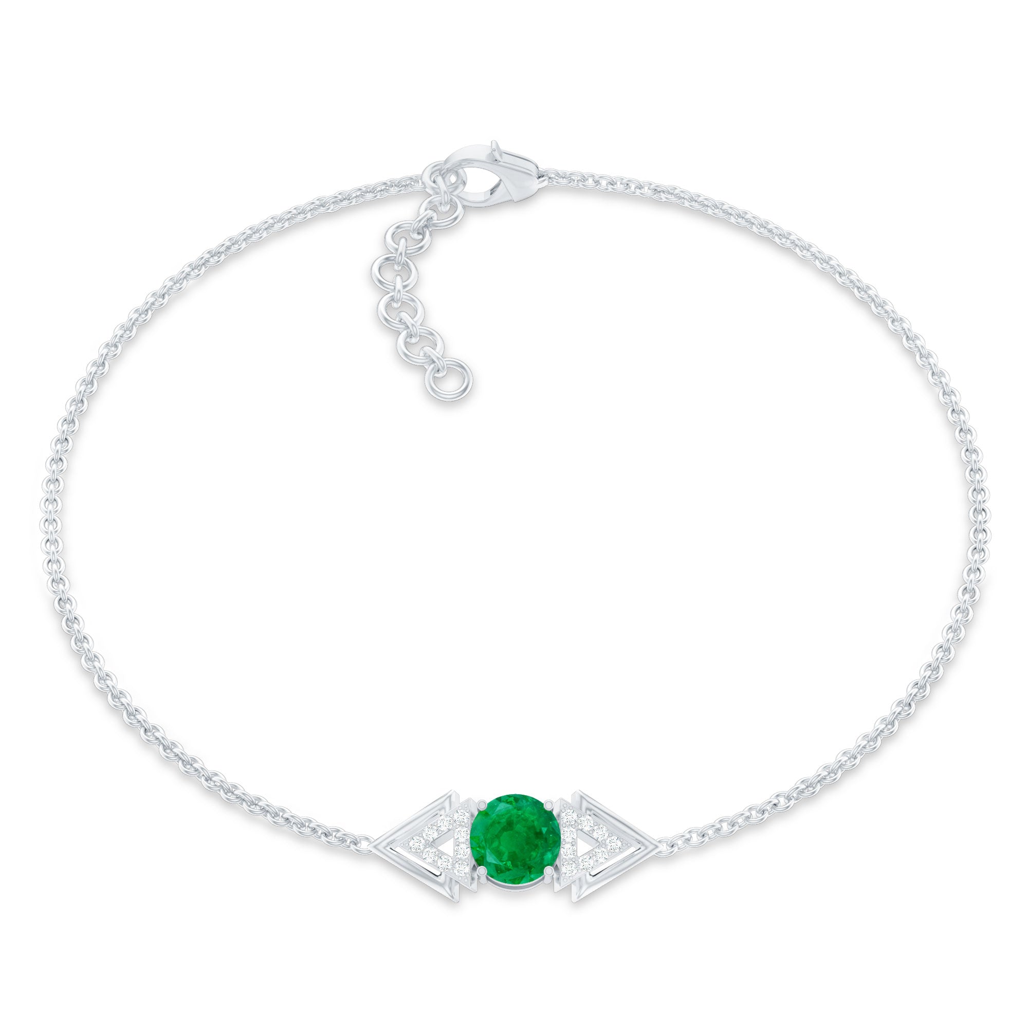 Genuine Emerald and Diamond Chain Bracelet For Her AAA - Rosec Jewels